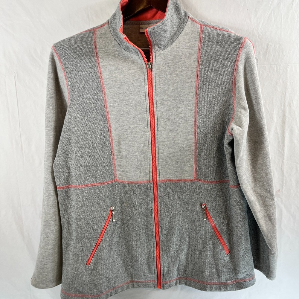 Draper's & Damon's Women's Full Zip Colorblock Jacket Gray w/ Orange Trim Size M